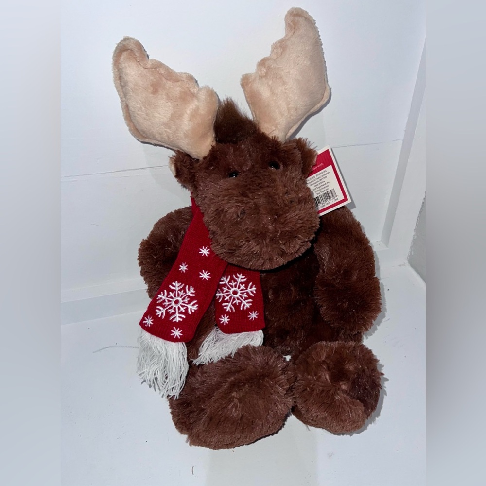 Christmas Brown Plush Moose with Red Scarf